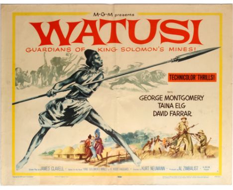 Original vintage movie poster Watusi: Guardians of King Solomon's Mines!, the 1959 Kurt Neumann Africa native tribe jungle ad