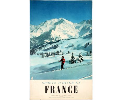 Original vintage travel poster advertising winter sports in the ski resort of Saint-Gervais-les-Bains. Saint-Gervais-les-Bain