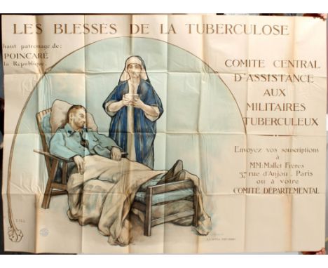 Original vintage propaganda poster Les blessés de la tuberculose: Comité Central d'Assistance aux Militaires Tuberculeux. Pub