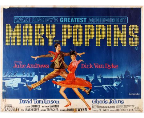 Original vintage movie poster for British comedy film Marry Poppins directed by Robert Stevenson starring Julie Andrews, Dick