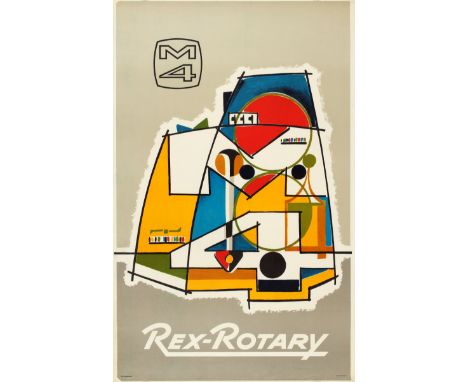 Original vintage advertising poster for the silkscreen duplicator Mimeograph Rex-Rotary M4 featuring a colourful mid-century 