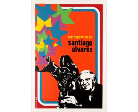 Original vintage advertising  Cuban poster promoting a festival of films by the Cuban filmmaker Santiago Alvarez (1919 – 1998