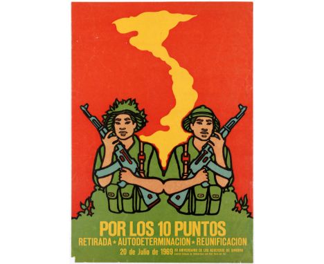 Original vintage Cuban propaganda poster XV Anniversary of Geneva Agreement (Por Los 10 Puntos - Retirada - Autodeterminacion