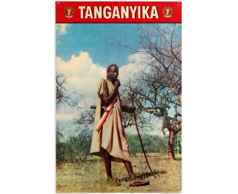 Original vintage travel poster promotes visiting Taganyika. Tanganyika was a sovereign state that existed from 9 December 196