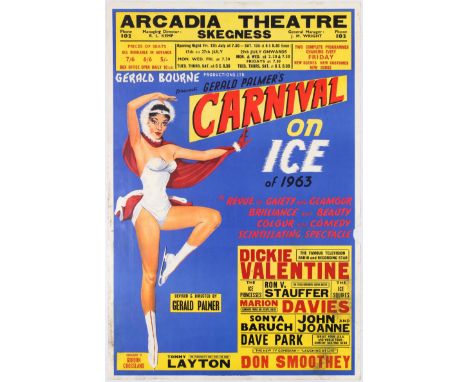 Original vintage advertising poster for Gerald's Palmer Carnival on Ice of 1963 Arcadia Theatre Skegness. Good condition, sta