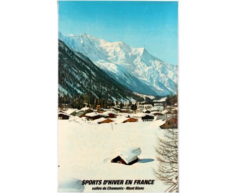 Original vintage travel poster advertising winter sports in the ski resort of Chamonix, France. Fair condition, small tears o