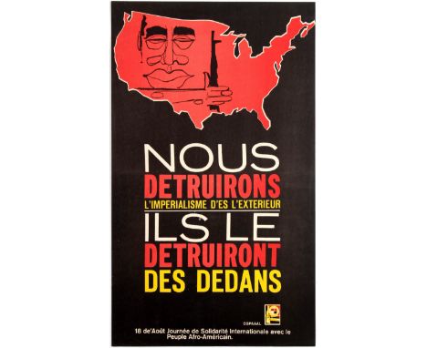 Original vintage Cuban Anti-American propaganda poster Day of Solidarity with Afro-American people (Nous Detruirons L'Imperia