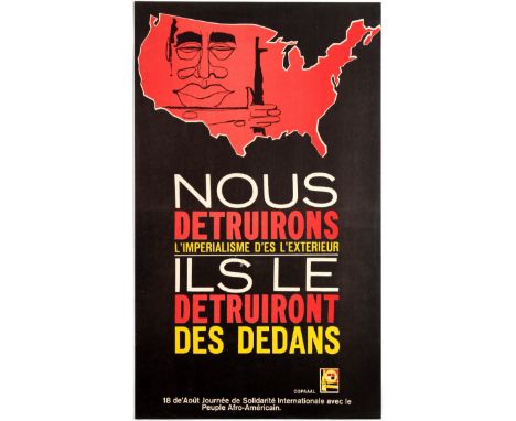 Original vintage Cuban Anti-American propaganda poster Day of Solidarity with Afro-American people (Nous Detruirons L'Imperia