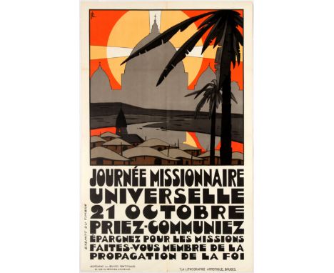 Original vintage Art Deco propaganda poster Journee Missionnaire Universelle (International Missionary Day). Good condition, 