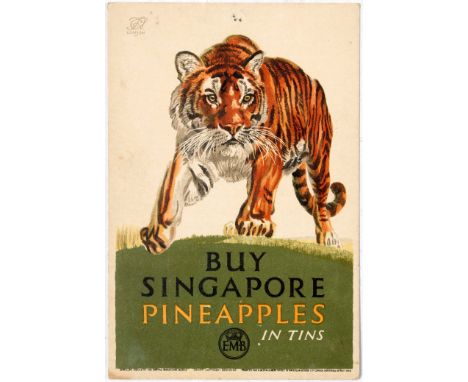 Original vintage advertising double-sided poster card Buy Singapore Pineapples in Tins. This card is one of a series being is