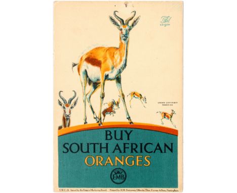 Original vintage advertising double-sided poster card Buy South African Oranges. This card is one of a series being issued to