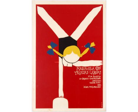 Original vintage movie poster for Cuban release of Soviet sport drama Chudo s Kosichkami (Maravilla Con Trenzas Largas) direc