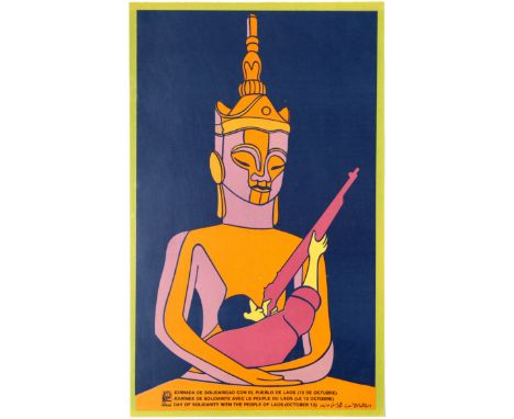 Original vintage Cuban poster Day of Solidarity with the people of Laos (October 12) published by the Organisation of Solidar