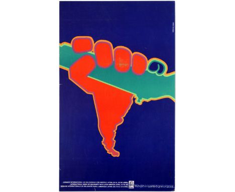 Original vintage Cuban propaganda poster International Week of Solidarity with Latin America (April 19 to 25) published by th