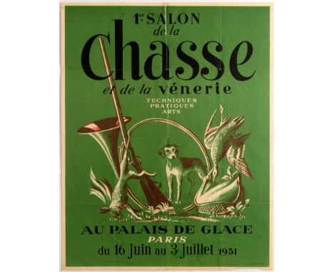 Original vintage advertising poster for 1st Hunting Show in Paris (1er Salon de la Chasse et de la Venerie - Techniques - Pra
