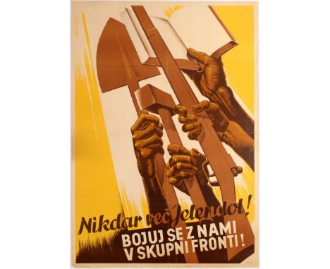 Original vintage propaganda Anti-Communism poster Nikdar Ve Jelendol! Never again Jelendol! Fight with us in a common front!,