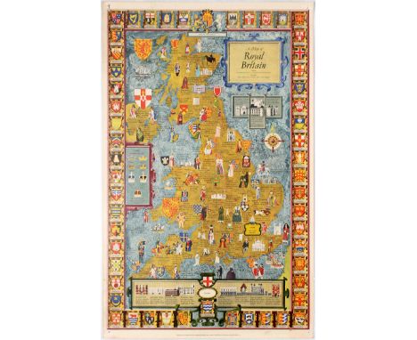 Original vintage advertising poster A Map Of Royal Britain. Good condition, tear, creases and small paper losses on margins, 