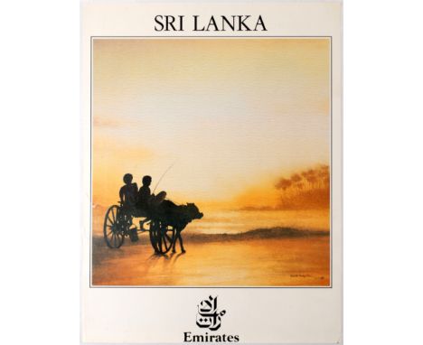 Original vintage advertising poster for Emirates airlines promoting their trips to Sri Lanka. Good condition,  creases on mar