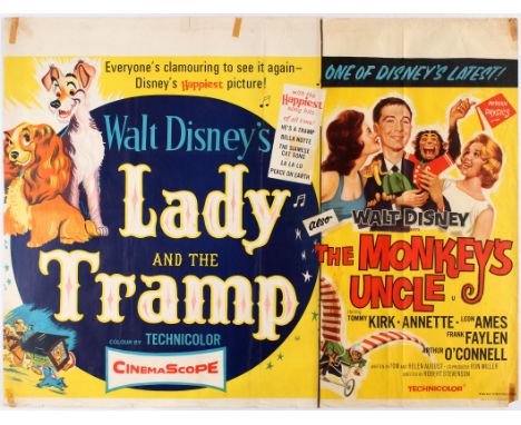 Original vintage movie poster for UK re-release of Lady and the Tramp and UK release of The Monkey's Uncle. Fair condition, t