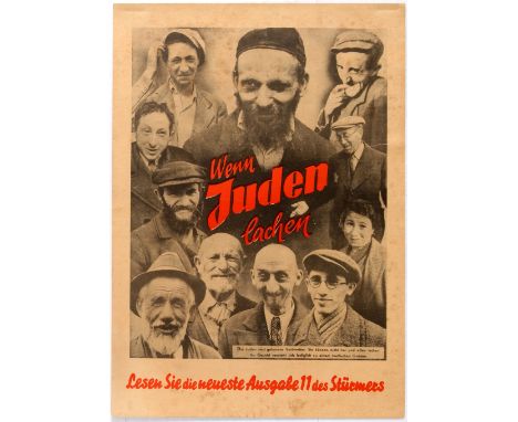 Original vintage antisemitic propaganda poster issued in the Nazi Germany: When Jews Laugh (Wenn Juden Lachen). Approximate t