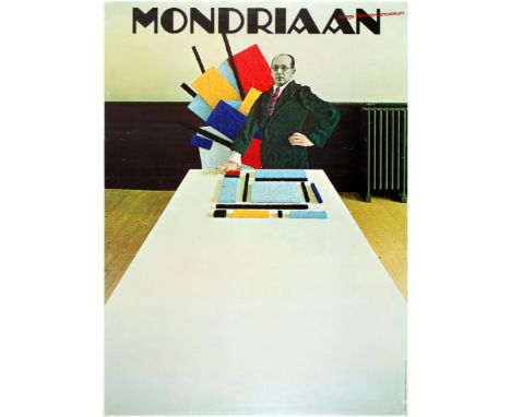 Original vintage poster advertising Mondriaan Exhibition in The Gemeentemuseum Den Haag in Netherlands. Good condition, small