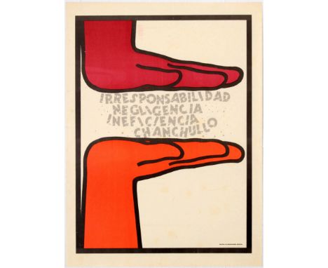 Original vintage Cuban propaganda poster Irresponsibility negligence…(Irresponsabilidad Negligencia Ineficiencia Chanchullo).