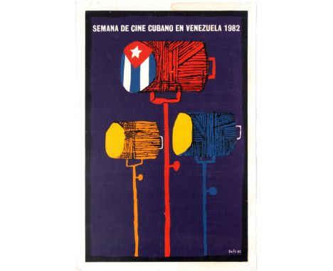 Original vintage advertising poster promoting Cuban film week in Venezuela (Semana De Cine Cubano En Venezuela).Silkscreen il