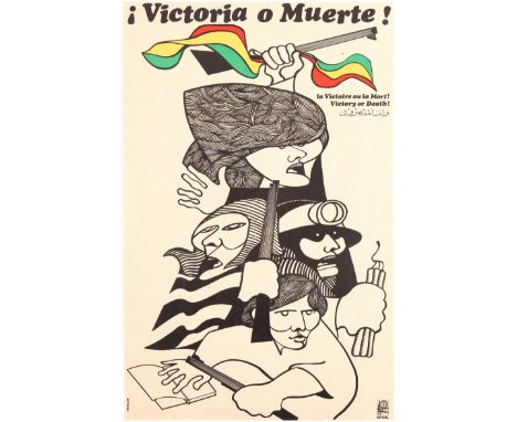 Original vintage Cuban propaganda poster Victoria o Muerte published by the Organisation of Solidarity with the People of Asi