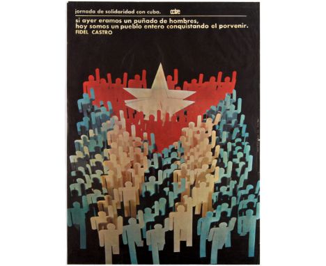 Original vintage Cuban propaganda poster Day of Solidarity with Cuba (Jornada De Solidaridad con Cuba - Si ayer eramos un pun