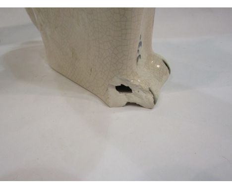 A pair of Staffordshire dogs, a/f, and two graduating ceramic swans