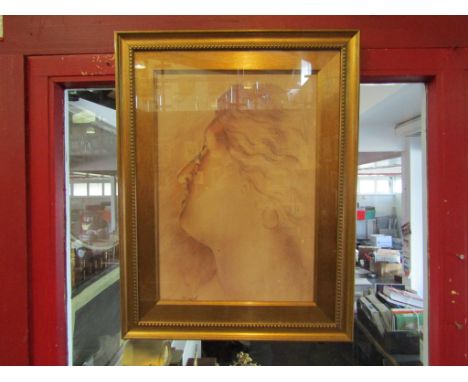 Modern coloured print depicting an artist portrait sketch, ornate gilt frame, 47.5cm x 32cm