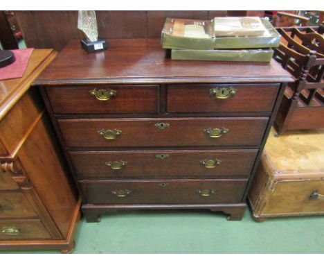 A George III oak chest of two short over three graduating long drawers with oak linings on bracket feet, 93cm tall x 94cm wid