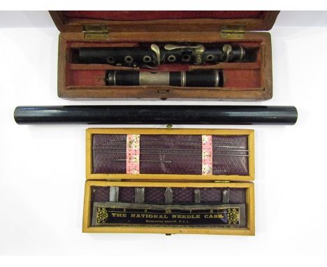 The National Needle Case box, mahogany cased piccolo and treen roller (3)