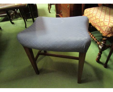An Edwardian mahogany piano stool with tapered legs, blue velour fabric top,  52cm high 