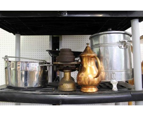 A selection of domestic metalwares to include kitchen scales