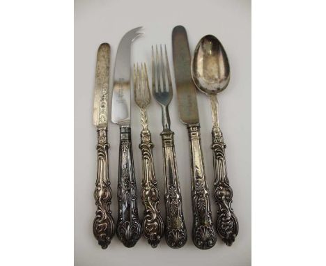 A small selection of silver handled flatware, to include a dessert set of knives, forks &amp; spoons, Birmingham 1869/70, a f