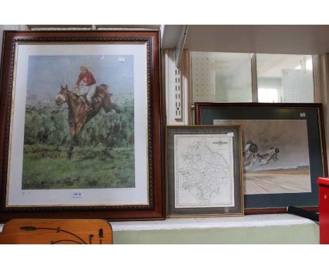 Horse racing print - Lester Pigott, a jet aircraft picture &amp; Warwickshire map (3)