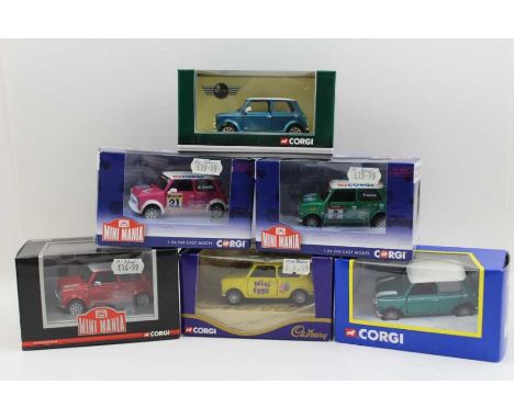 Six Corgi die-cast Mini cars, includes "Minimania"