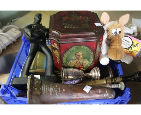 A box of miscellanea, to include "RJ Ward &amp; Sons" copper bugle with "White Star Line" band, etc.