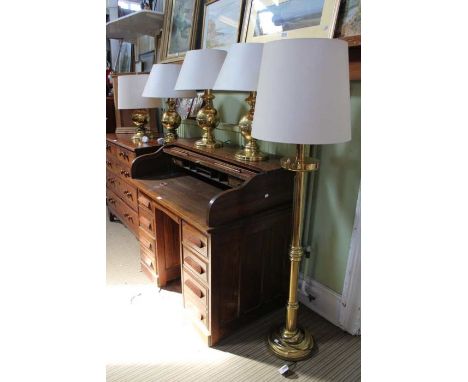 A collection of four brass table lamps and a standard lamp (5)