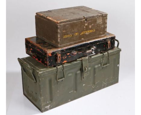 A second World War British 2" Mortar ammunition box, marked 'B 167' and dated 1943 to the lid, together with a wooden crate f