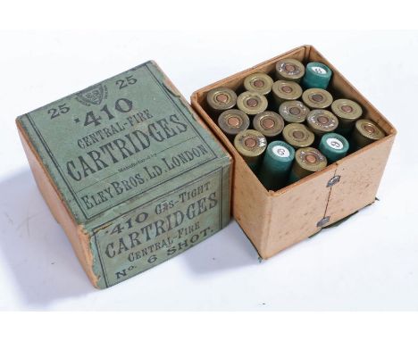 Box of vintage .410 Central-Fire No.6 Cartridges by Eley Bros. contains 18 cartridges,&nbsp;(Please note that a current firea