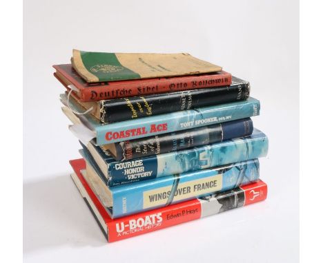 Selection of First and Second World War related books including, 'Courage, Honor, Victory' by Ian Hawkins, 'Wings Over France