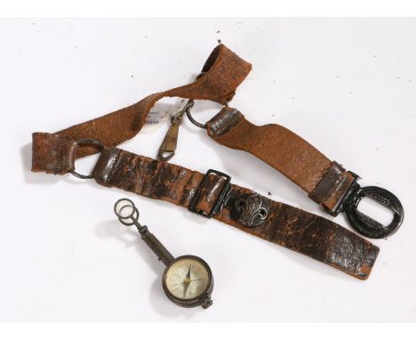 Vintage Boy Scouts leather belt made by Leckie, Walsall together with an unusual French compass with magnifying lenses, (2)