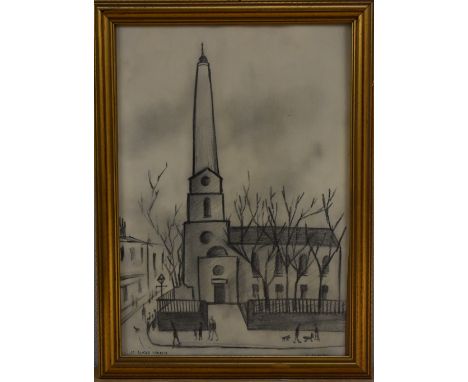 L.S. LowrySt. Luke's Churchbears signature, pencil sketch, 28cm x 20cm 