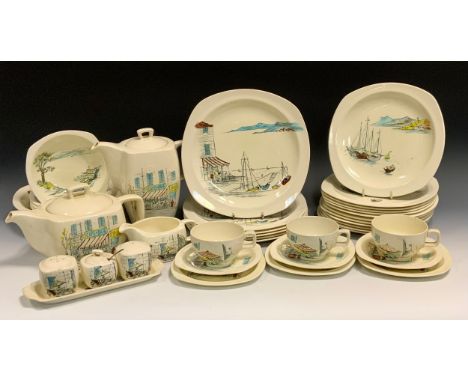 An Extensive Midwinter Riviera pattern table service designed by Hugh Casson inc dinner plates,  salad pates, coffee pot, tea