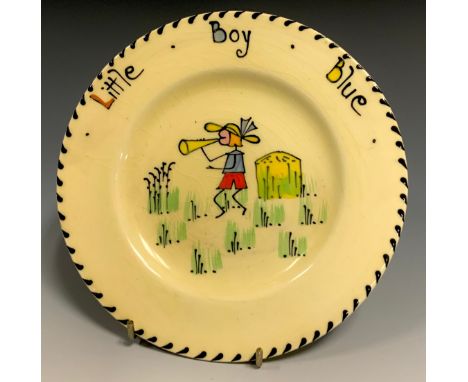 A Charlotte Rhead Crown Ducal Nursery ware plate, Little Boy Blue, printed marks, 17.5cm diameter . 