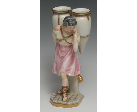 A Royal Worcester figure, of a Water Carrier, she stands,  holding  amphorae on her back, canted base, 28.5cm high, circle ma