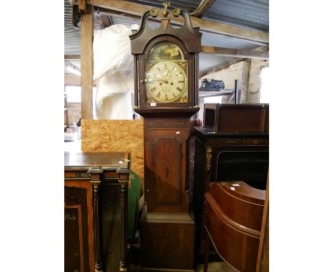 W. Foster, Lincoln, a mid-19th century longcase clock with painted arched and dished dial, with 8-day movement striking on a 