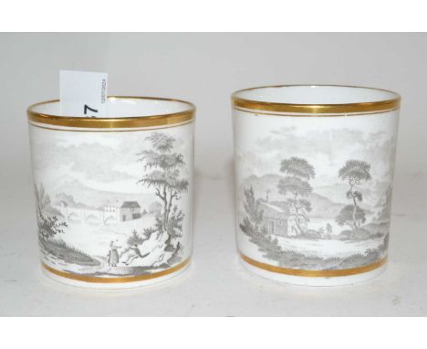 Two early 19th Century English bat printed coffee cans, probably Spode with landscape designs